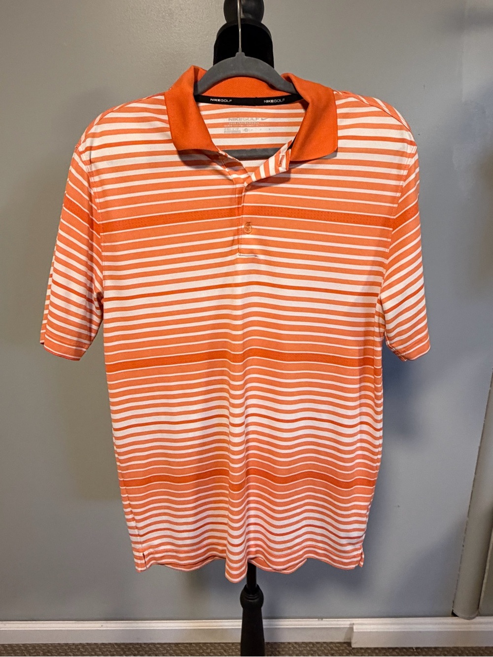 Nike Golf Dri-FIT Tour Performance Polo Men’s Large Orange White Striped Shirt
